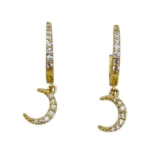 Gold Vermeil sterling silver cubic zirconia moon hoop earrings - GM177